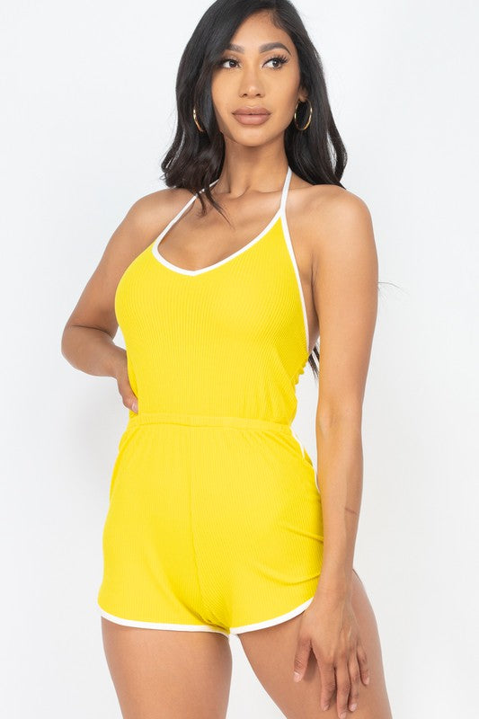 Halterneck Ribbed Knit Romper