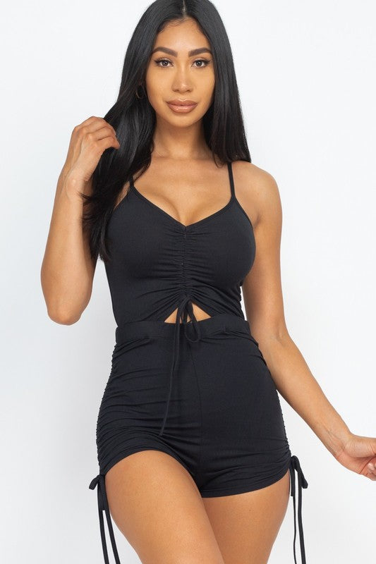 Solid Ruched Top&Bottom shorts Romper