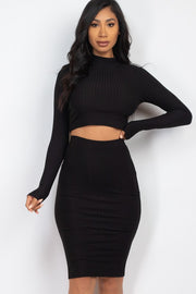 Ribbed Mock Neck Crop Top & Midi Skirt Set