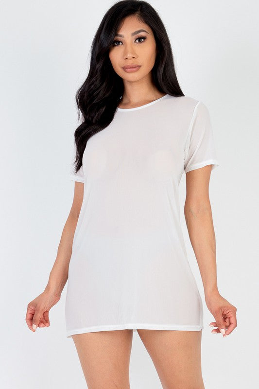 Sheer Mesh TShirt Short Sleeve Dress swim cover up