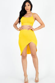 Ruched Cami Crop Top & High Slit Midi Skirt Set