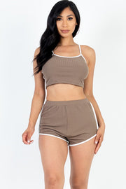 Contrast Trim Crop Vest Cami & Shorts Set