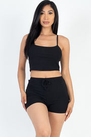 Solid Ribbed Cami Top and Shorts Matching Set