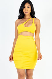 One Shoulder Cut-out Ruched Bodycon Mini Dress