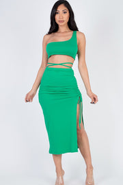 Women's Asymmetric One Shoulder Crop & Side Slit Hem Skirt