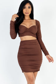 Sweetheart Neck Crop Top & Ruched Skirt Set For Women