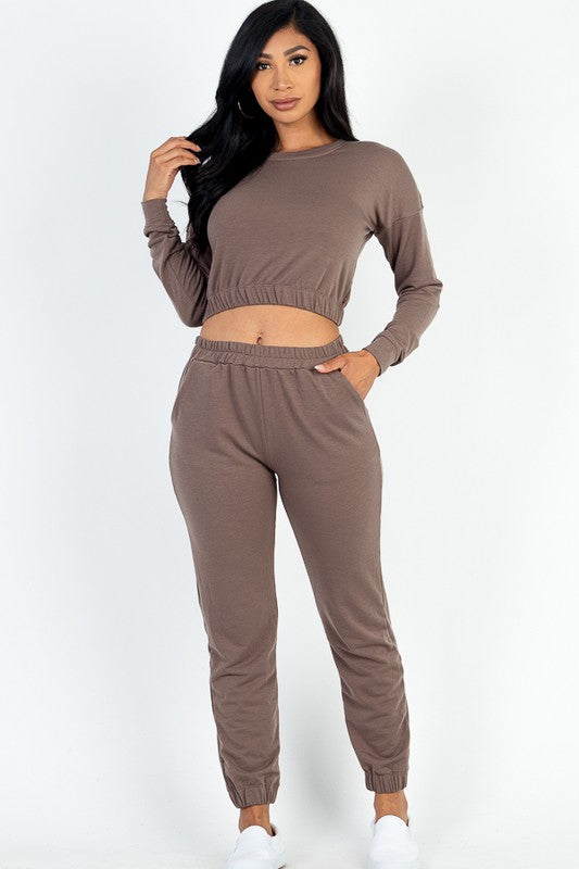 French Terry Elastic Waist Pullover & Joggers Set