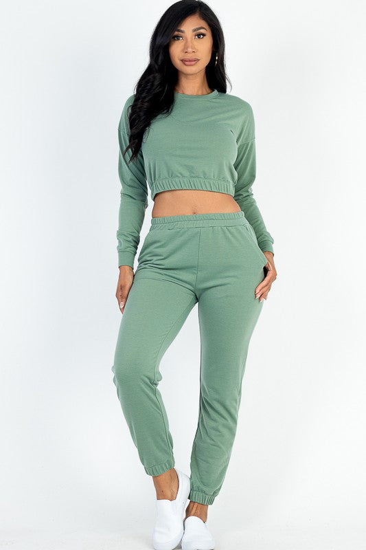 French Terry Elastic Waist Pullover & Joggers Set