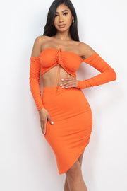 Off Shoulder Crop Top & Ruched Skirt Party Set