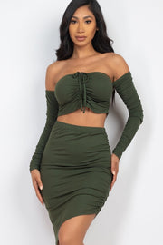 Off Shoulder Crop Top & Ruched Skirt Party Set