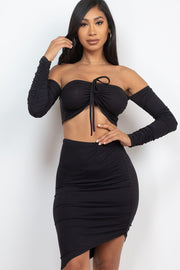 Off Shoulder Crop Top & Ruched Skirt Party Set