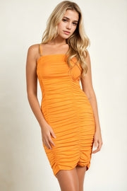 Solid Front & Back Double Ruched Dress