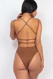 Solid Crisscross Back Sexy Bodysuit Top For Women