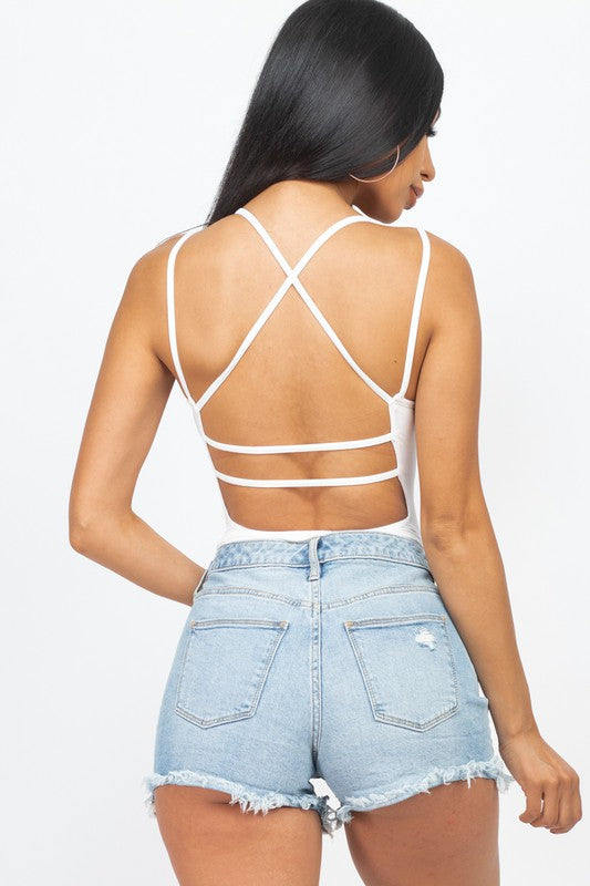 Solid Crisscross Back Sexy Bodysuit Top For Women