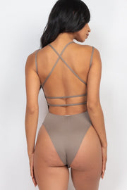 Solid Crisscross Back Sexy Bodysuit Top For Women