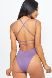 Solid Crisscross Back Sexy Bodysuit Top For Women