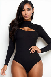 Front Cutout Long Sleeve Bodysuit For Women