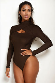 Front Cutout Long Sleeve Bodysuit For Women