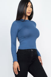 Women's Mock Neck Solid Long Sleeve Top