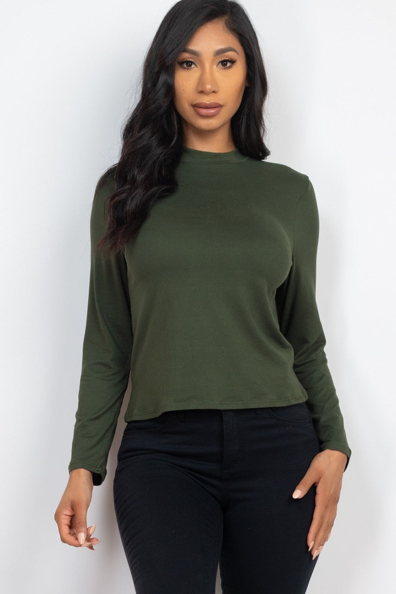 Women's Mock Neck Solid Long Sleeve Top