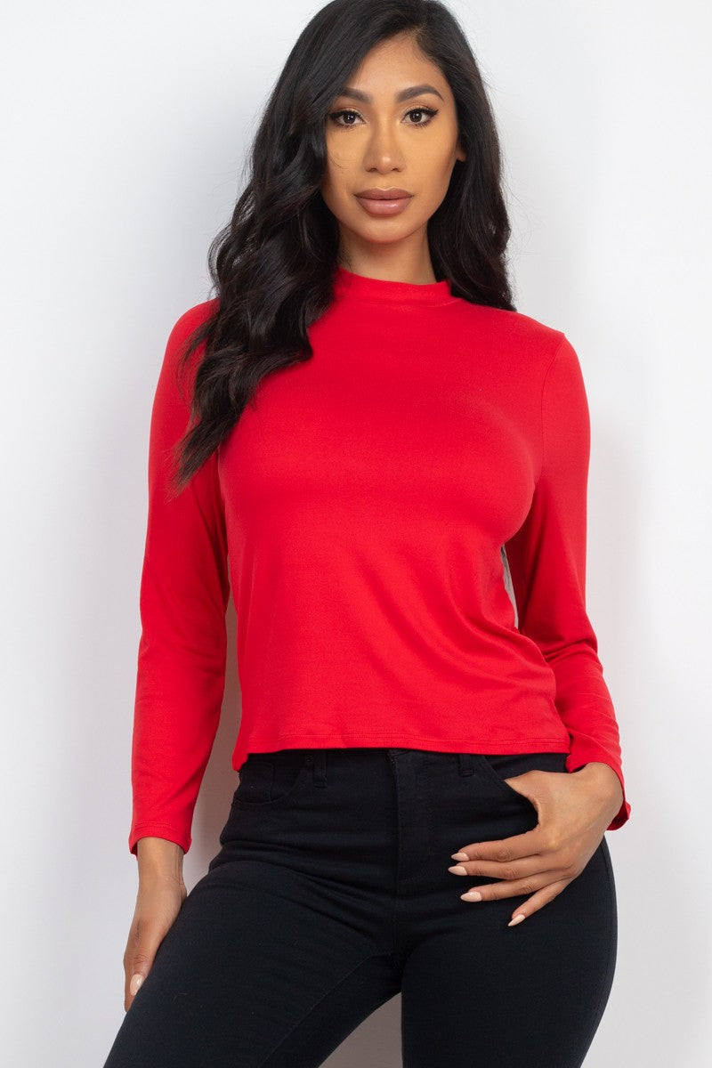 Mock Neck Solid Long Sleeve Top