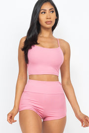 Ribbed Top & Ruched Biker Shorts Set