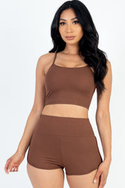 Ribbed Top & Ruched Biker Shorts Set