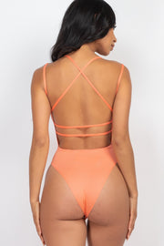 Solid Crisscross Back Sexy Bodysuit Top