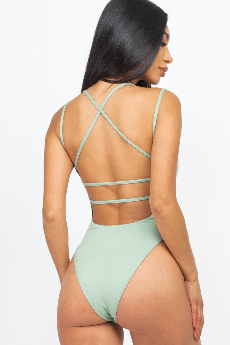 Solid Crisscross Back Sexy Bodysuit Top