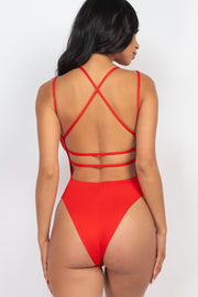 Solid Crisscross Back Sexy Bodysuit Top