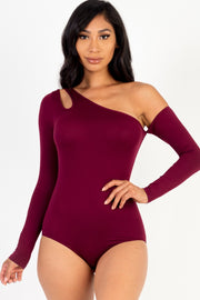 One Shoulder Cut Out Tops Bodysuit