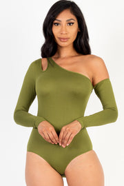 One Shoulder Cut Out Tops Bodysuit