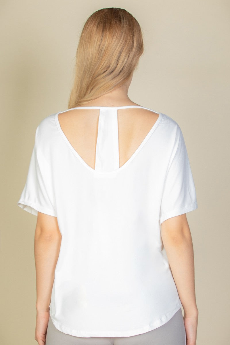 Cut-out Back Curved Hem Short Sleeve Top For Women