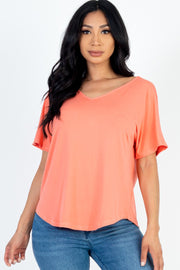 Cut-out Back Curved Hem Short Sleeve Top For Women