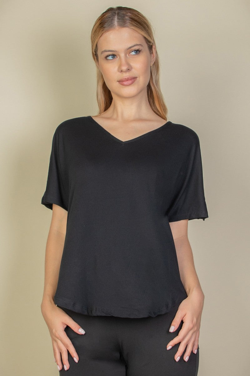 Cut-out Back Curved Hem Short Sleeve Top For Women