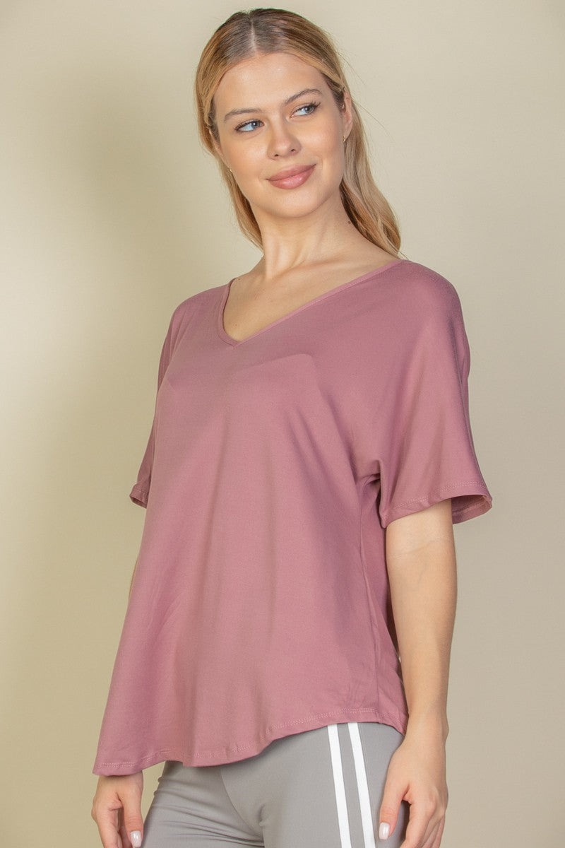 Cut-out Back Curved Hem Short Sleeve Top For Women