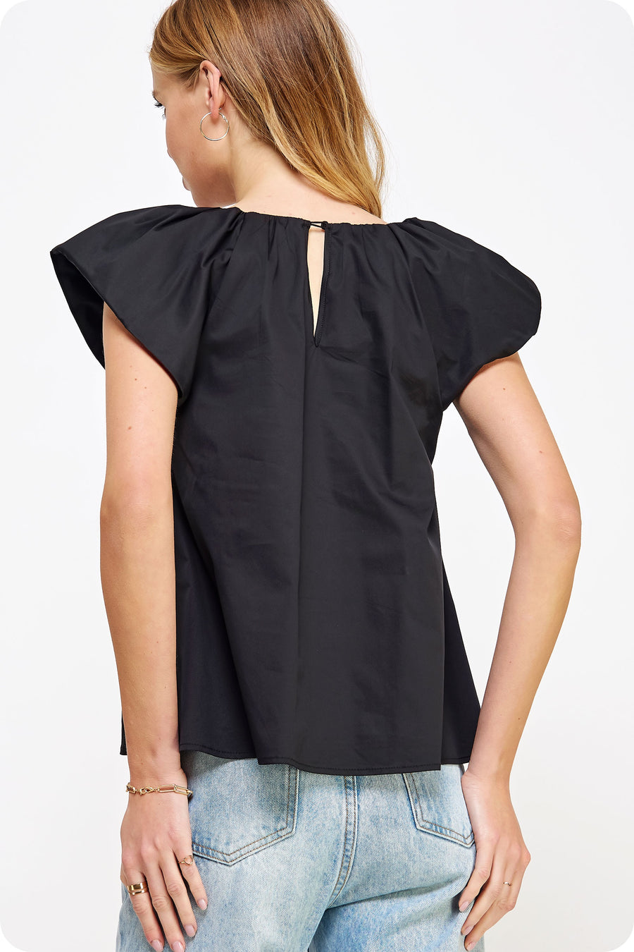 V-Neck Puff Sleeves Poplin Top