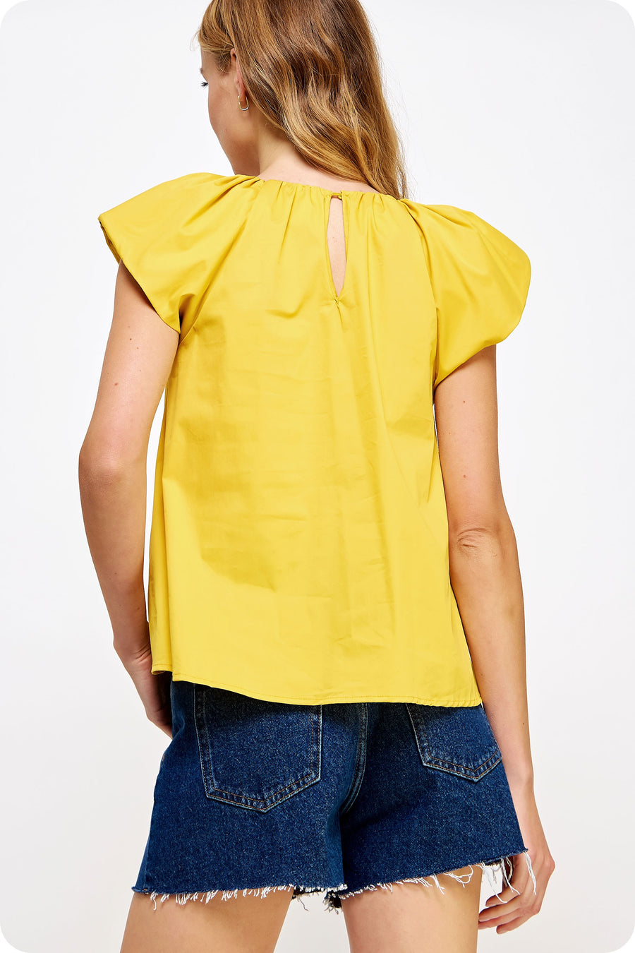 V-Neck Puff Sleeves Poplin Top