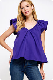 V-Neck Puff Sleeves Poplin Top