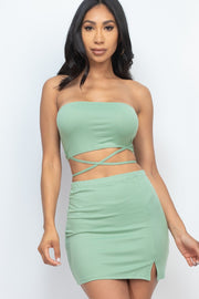 Strapless Tie Back Tube Top & Slit MiniSkirt