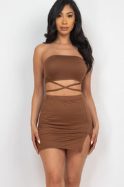 Strapless Tie Back Tube Top & Slit MiniSkirt