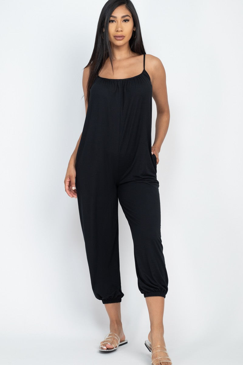 Spaghetti strap solid jumpsuit