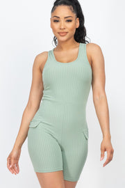 Ribbed Fake Pocket Romper