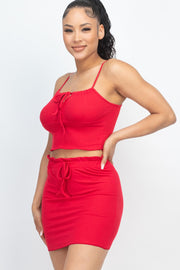 Ribbed Adjustable Front Crop Top & Mini Skirt Set