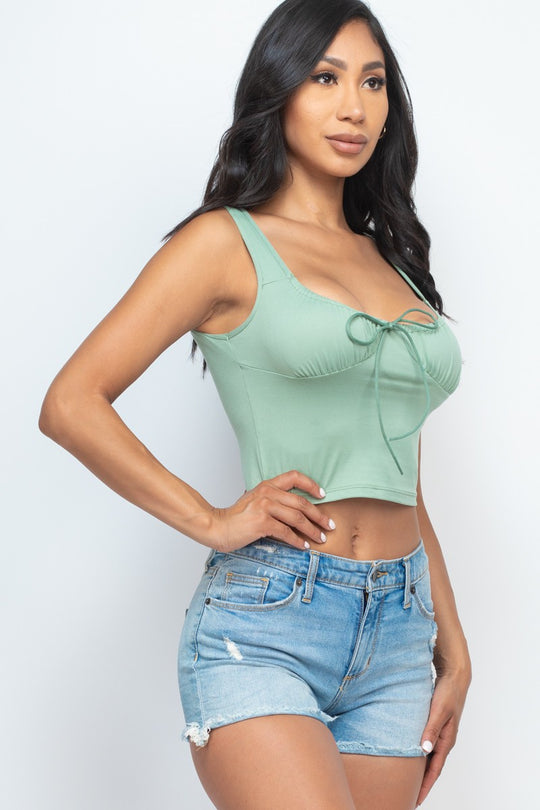 Sleeveless Bow Tie Front Crop Top