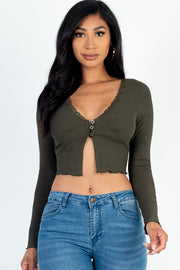 Love Language Lettuce Edge Lace Trim Crop Top