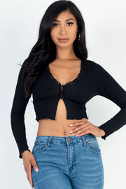 Love Language Lettuce Edge Lace Trim Crop Top