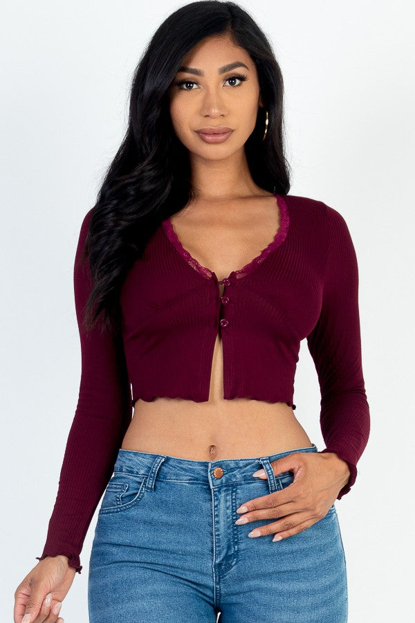 Love Language Lettuce Edge Lace Trim Crop Top