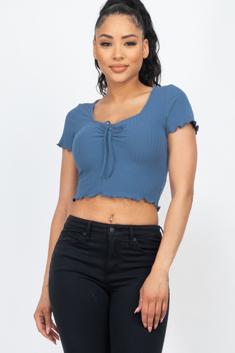 Front Ribbon Mellow Edge Crop Top