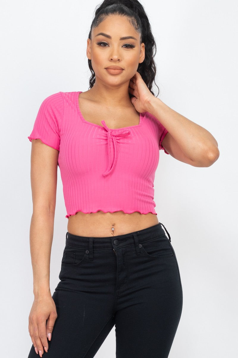 Front Ribbon Mellow Edge Crop Top